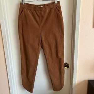 Marine Layer Pants Size Large Corduroy Caramel Brown Pull On High Rise Stretch